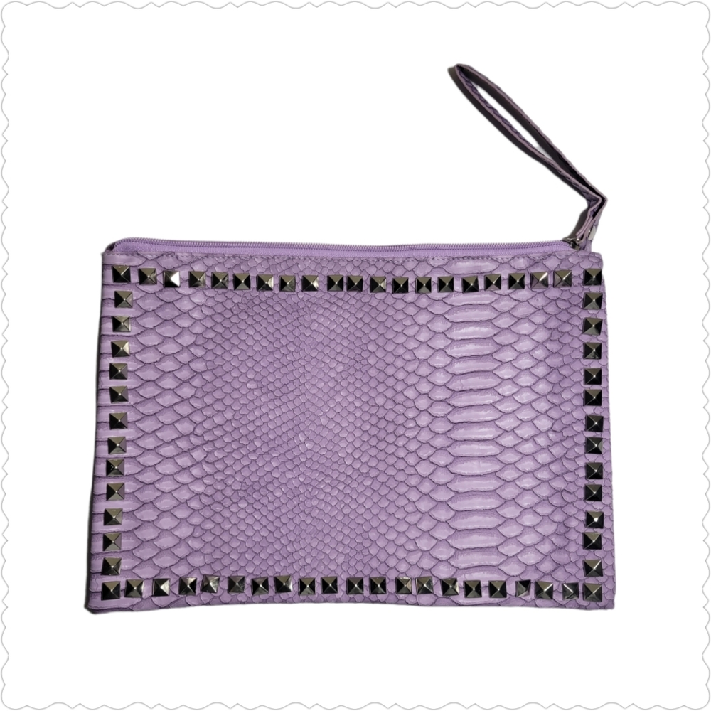 Wristlet/Clutch-- Snake print Textured Clutch with stud trim